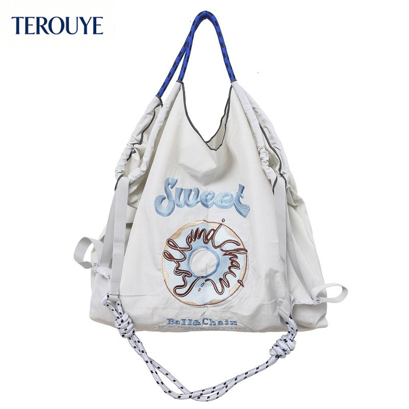 TEROUYE Autumn and winter new Japanese style niche embroidery shopping bag nylon fashionable simple style handbag women's shoulder bag