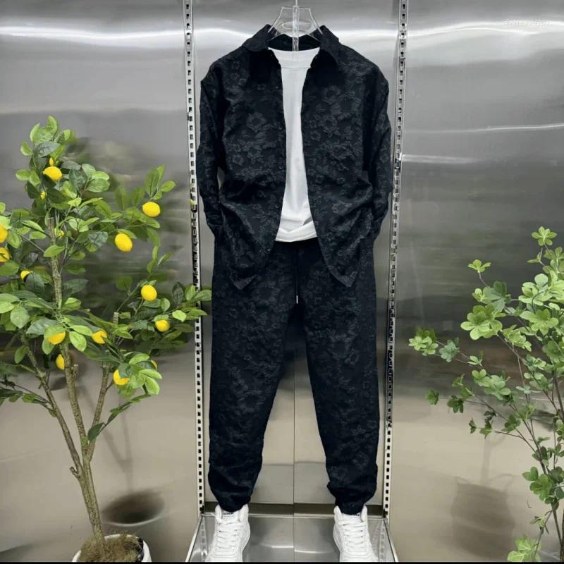 Men's Tracksuits Autumn Casual Embossed Printed Shirt Set Fashionable Coat And Trousers Two-piece Couple's Complete 2 Pieces