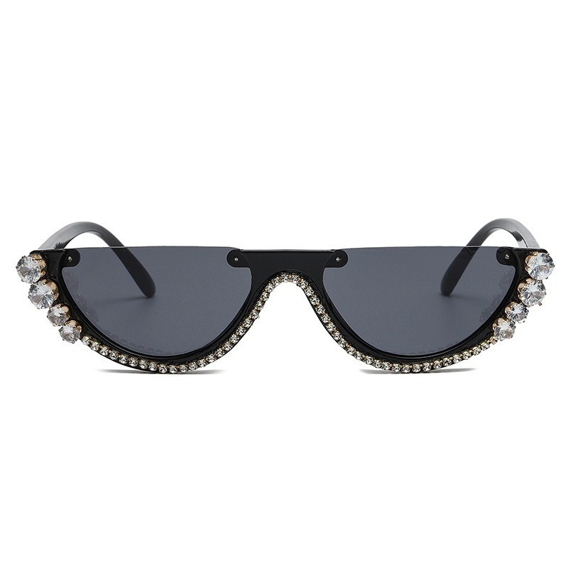 Rhinestone Cat Eye Sunglasses for Women Half Frame Birthday Gift UV Protection Trendy Streetwear Sun Glasses