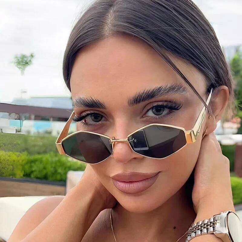 Fashion Polygonal Women Sunglasses 2025 Vintage Brand Rhombus Ladies Sun glasses Shades Unique Metal Frame Punk Eyewear Men Z260127