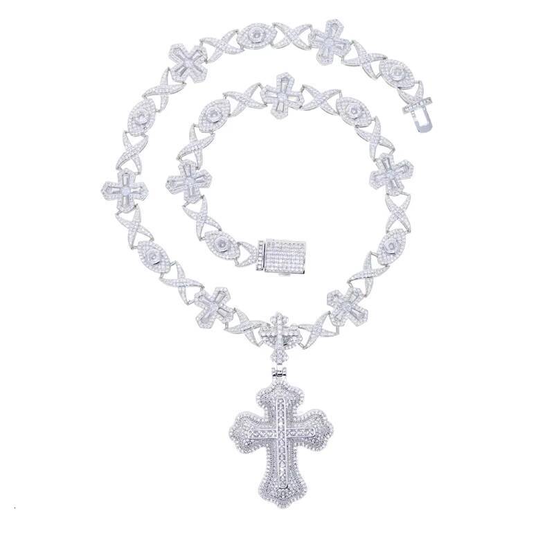 Moissanite New Style Hip Hop Baguette Square Iced Out Zircon White Gold Plated Cross Pendant for Men and Women Gift Fashion Jewelry