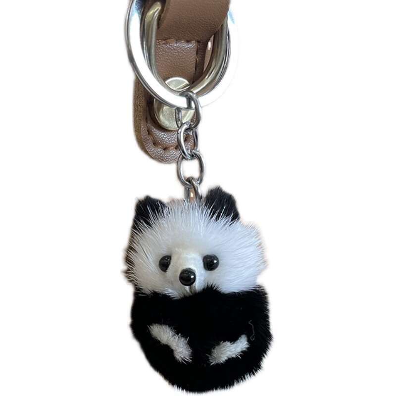 Cute and Adorable Mink Mini Fur Panda Pendant Bag Phone Charm Car Keychain Accessory S260126 5c0