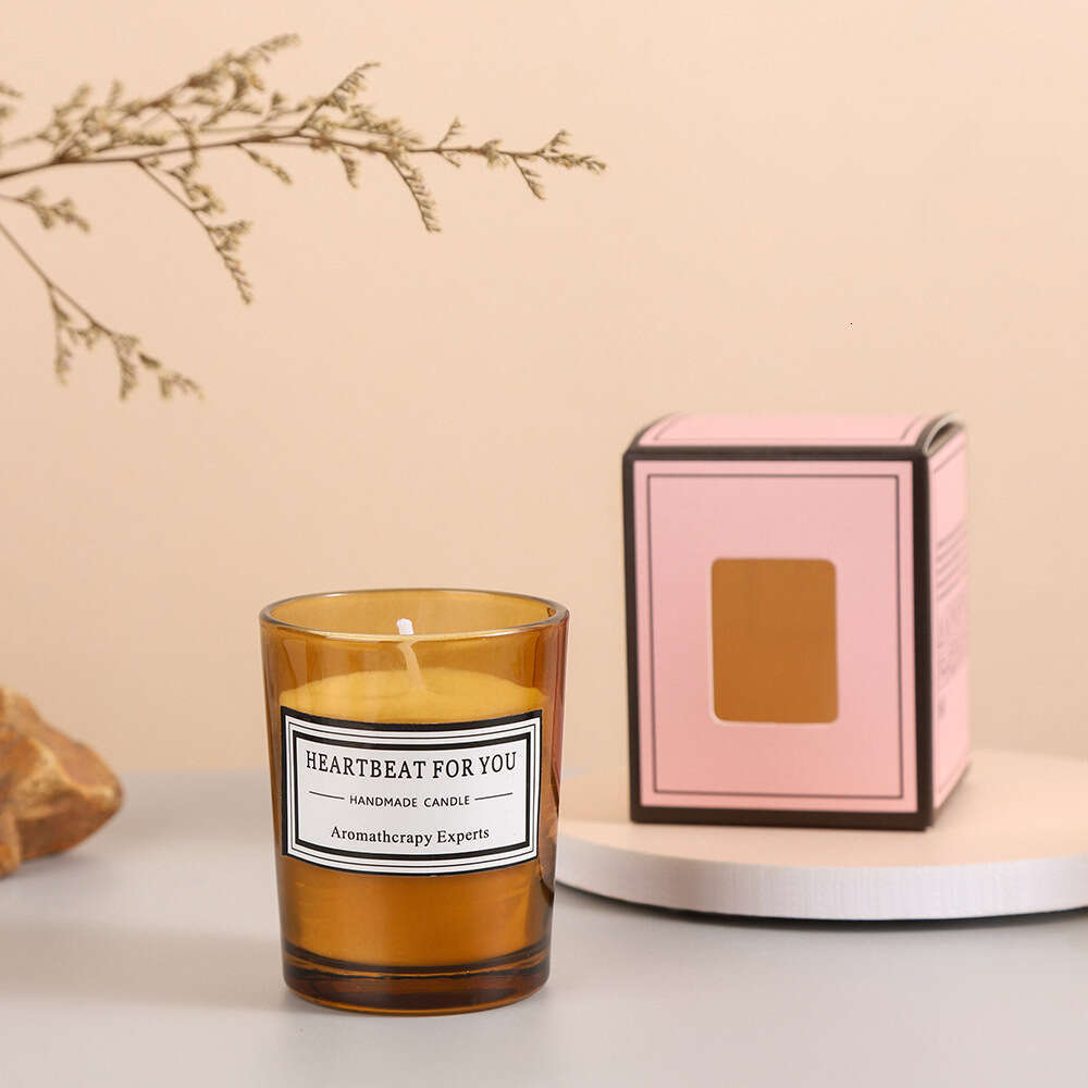 Small Brown Scented Glass Bottle Handmade Plant Wax Indoor Fragrance Candle Smokeless Gift Box In Stock Y260127