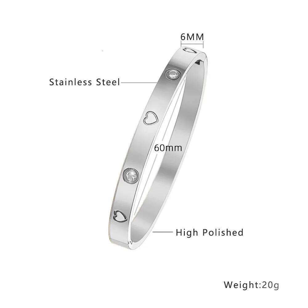 Fashion Popular 316L Stainless Heart CZ Diamond Cuff Bangle For Women Men Unisex Titanium Steel Anti-rust Bracelet Jewelry XJ260127