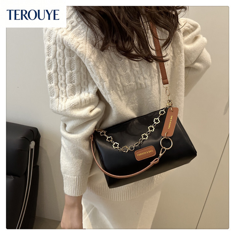 TEROUYE Autumn and winter new fashion trend women's shoulder bag, Korean style niche chain handbag, retro elegant style luxury