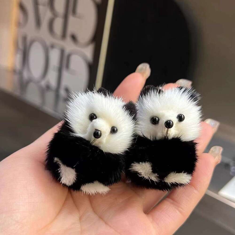 Real Mink Fur Mini Cute Panda Car Keychain Bag Pendant Phone Charm Small Gift S260126