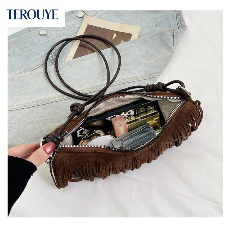 TEROUYE Korean retro style suede armpit bag autumn and winter new collection tassel elegant luxury bag trend versatile women's shoulder bag fashi