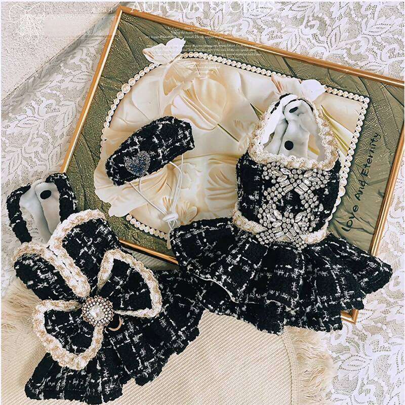 Autumn Winter Luxury Pet Clothing Plush Warm Princess Malzis Yorkshire Puppy Rhinestone Dress Female Dogs Clothes Berets