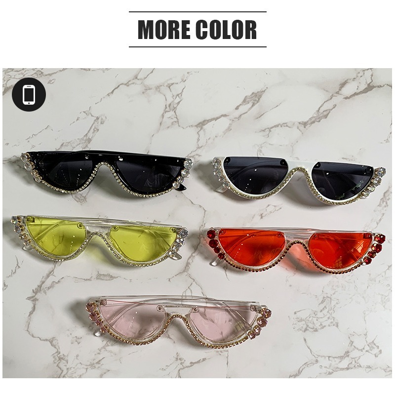 Rhinestone Cat Eye Sunglasses for Women Half Frame Birthday Gift UV Protection Trendy Streetwear Sun Glasses