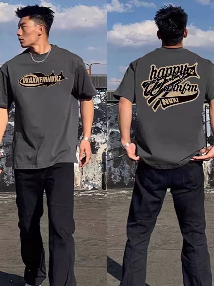 Men's summer letter-style short-sleeved printed trendy loose-fitting versatile clothing