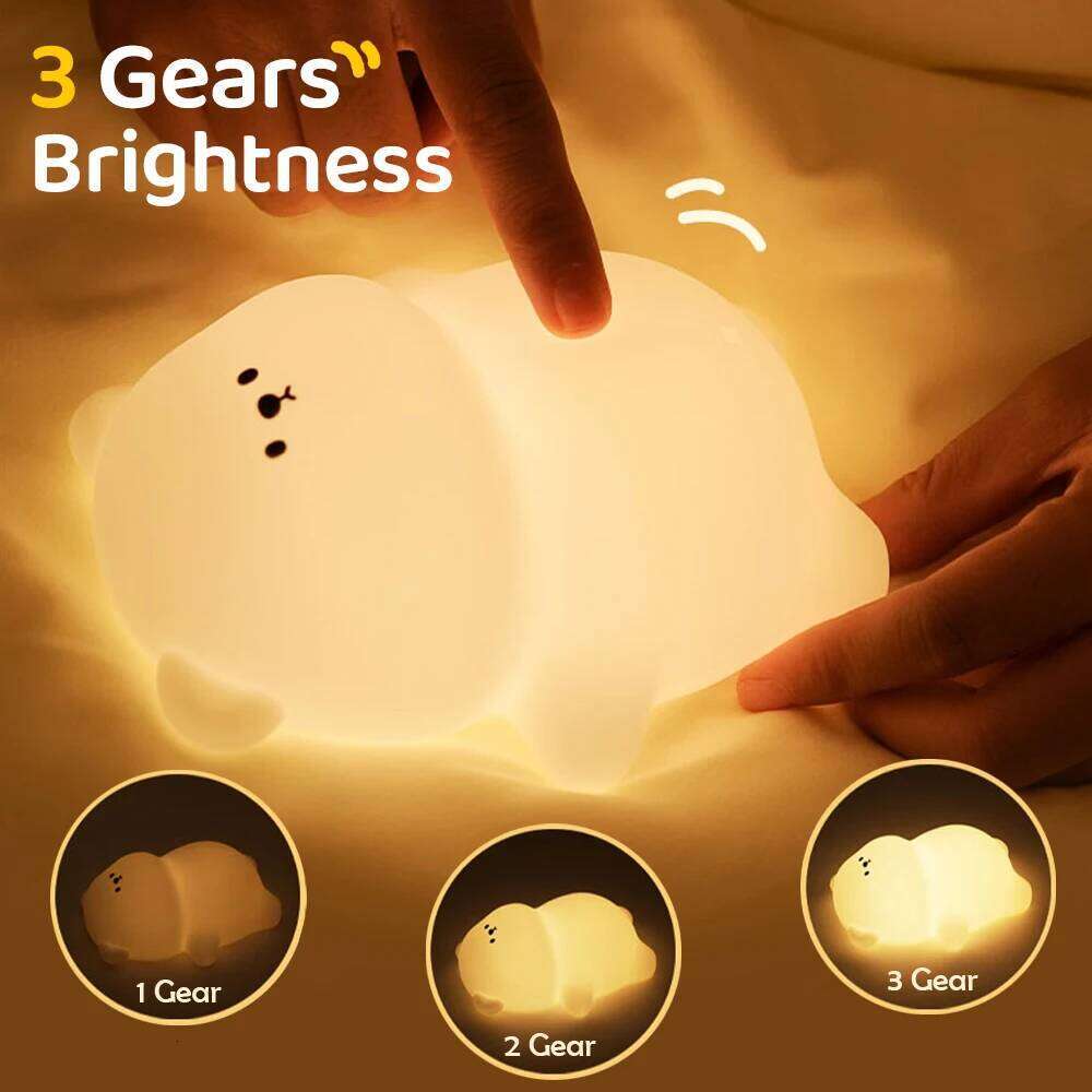 Cute Silicone LED Night Light 3 Level Brightness Rechargeable Nursery Sleeping Lamp Cordless Nightlights For Kids Room Decor Z260127