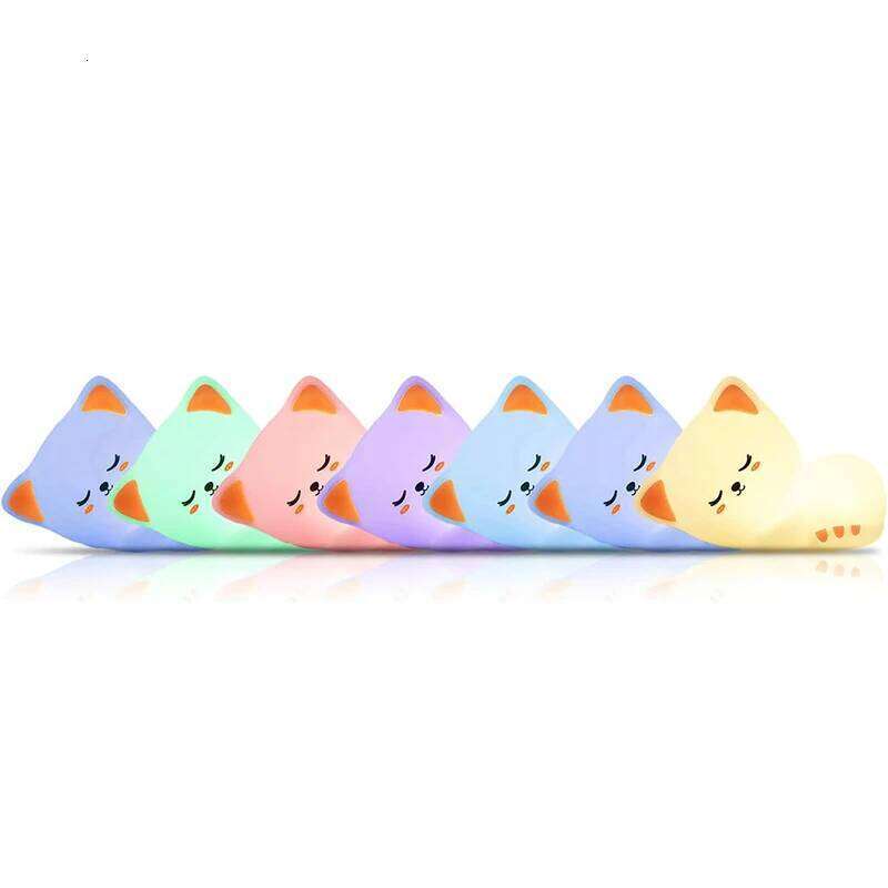 7 Colors Timer Kid Night Light Silicone Nightlight Baby Nursery Rechargeable Cute Cat Lamp For Birthday Gift Kawaii Kitten Decor Z260127