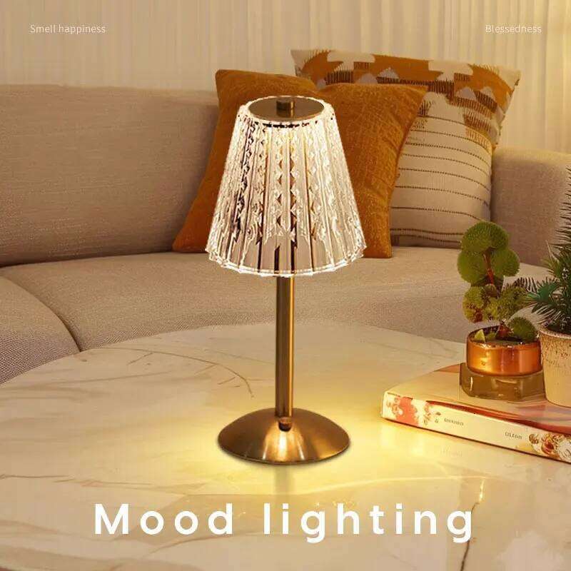 Crystal Retro Table Bedroom Bedside Luxurious Atmosphere Lamp Rechargeable Dimming LED Light Z260127