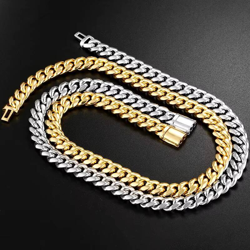 Cheapest Price 10mm Rapper Jewelry Stainless Steel Necklace Hip Hop 18k Gold Plated Miami Cuban Link Chain