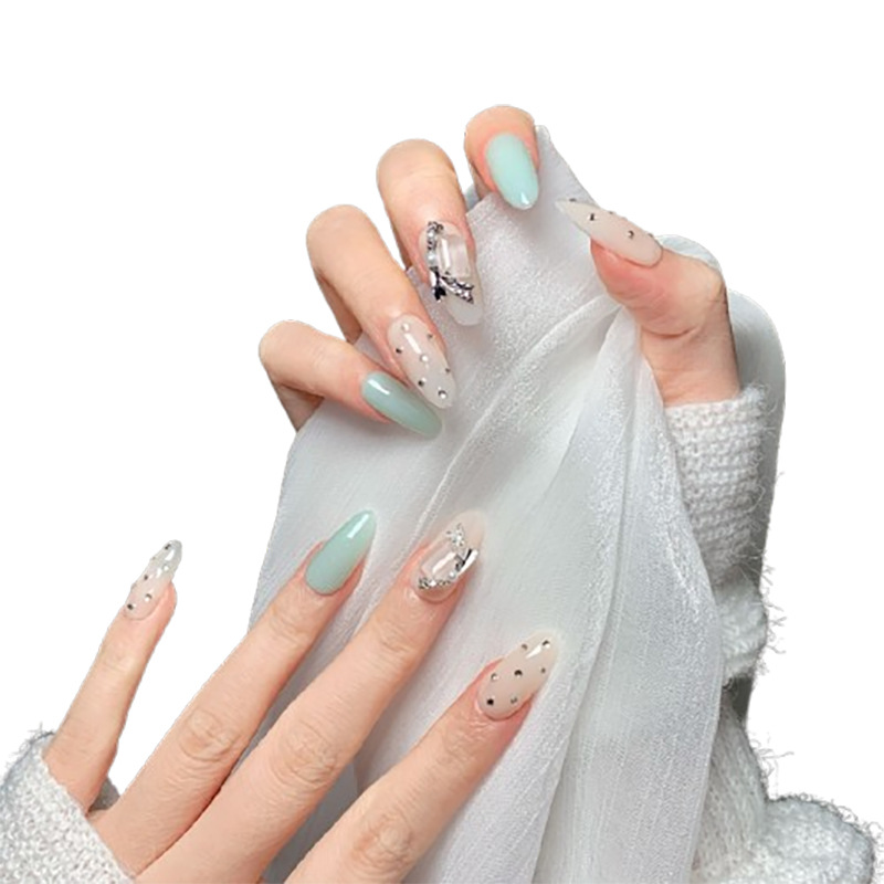 Premium Quality Hand-Painted Mint Nail Stickers Featuring Chic Spotted Pattern