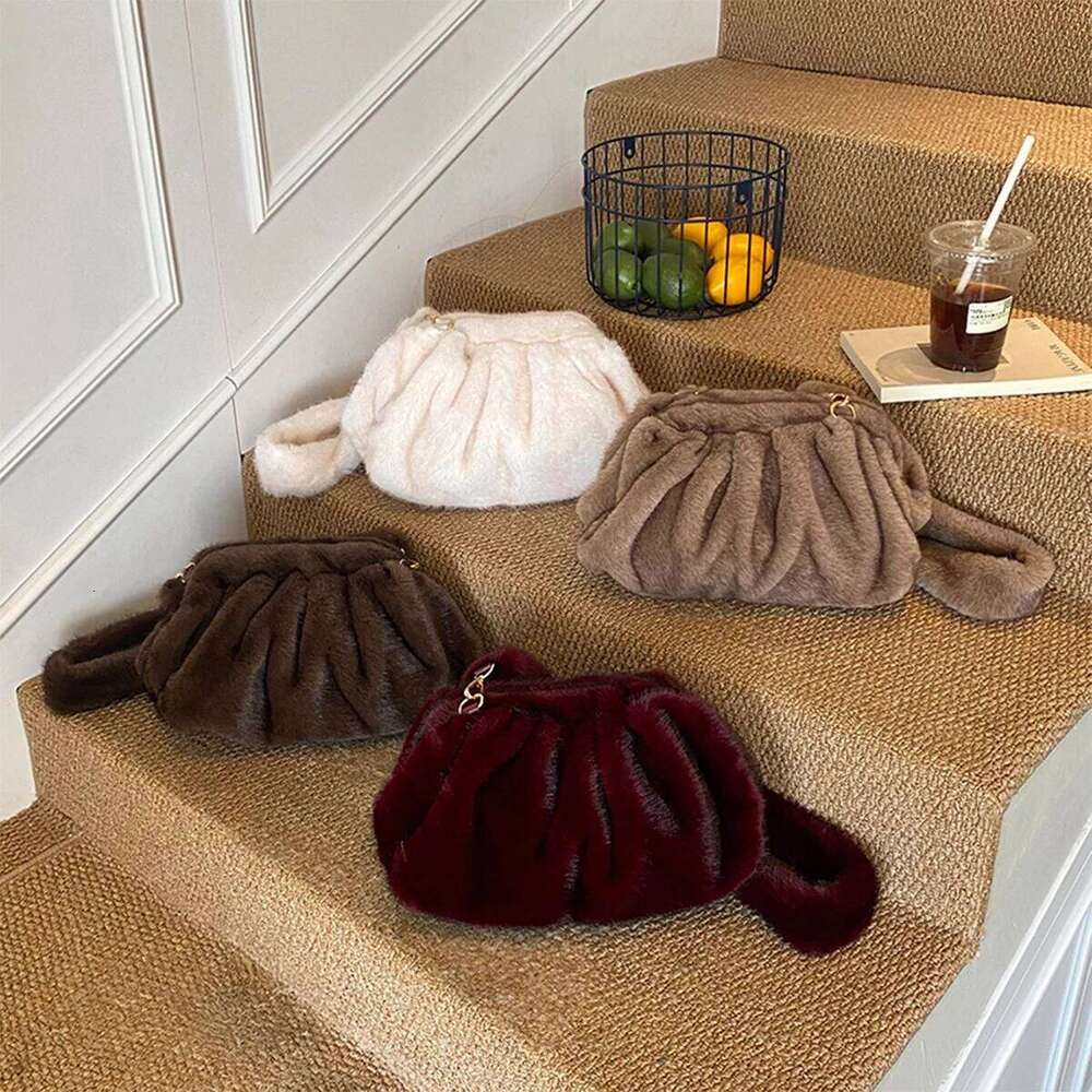 Ladies Casual CrossbodyBag Soft Furry Surface Crinkle Detailing Spacious Interior Removable Shoulder Strap Versatile Commute Bag