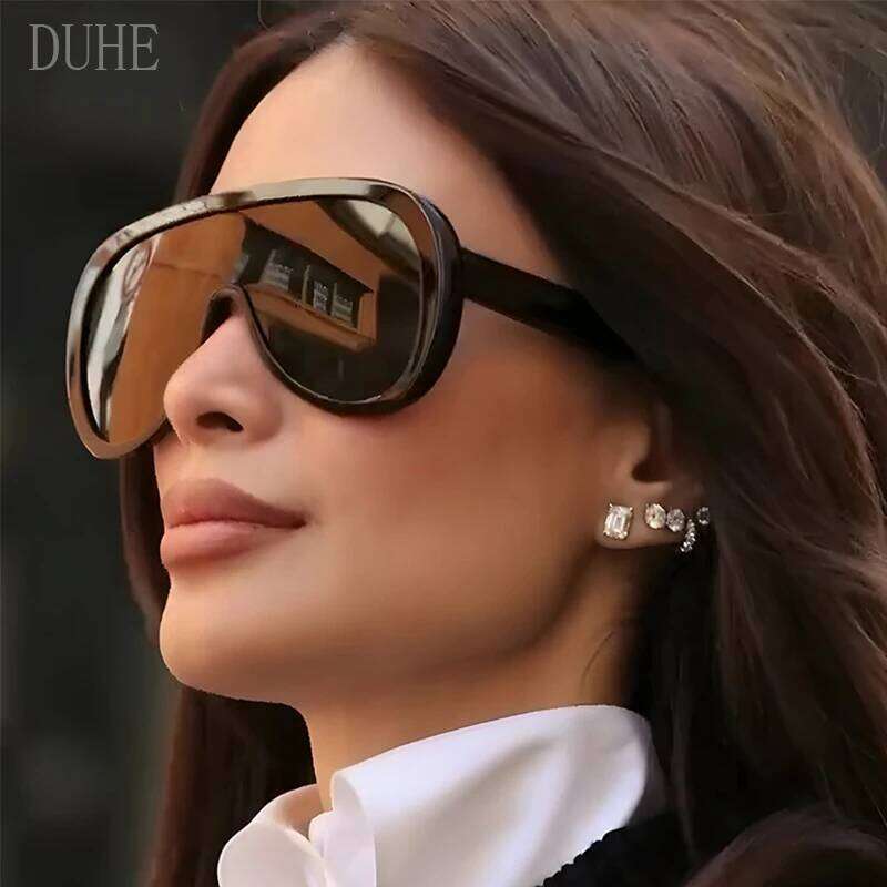 Oversized Frame Women's One Piece pilot Retro Trendy Mens Sunglasses Ins Fashion Luxury Shades Uv400Glasses Z260127