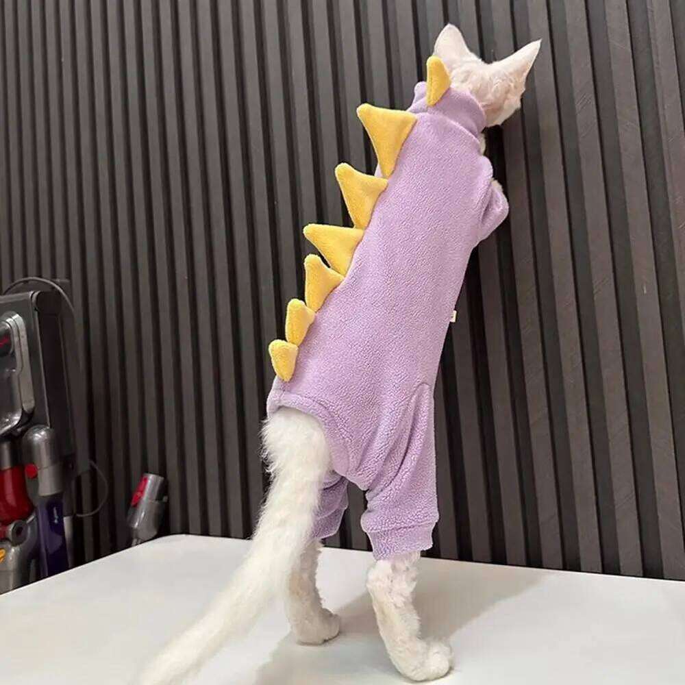 Clothes Dinosaur Shape Winter Sphynx Pajamas Costume Fleece Warm Cat Jacket For Indoor Hairless Cats Halloween Party XJ260127