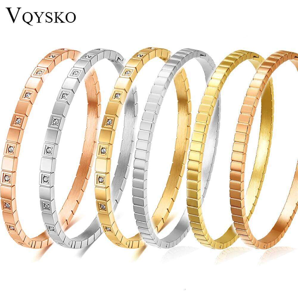 VQYSKO Zircon Geometric Accessories Personalized Simple Versatile Titanium Steel Hand Bracelet Female Jewelry XJ260127