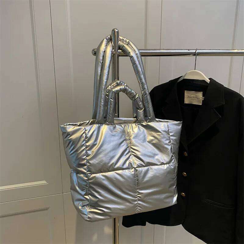 Designer Puffy Shoulder Bag Women Quilted Space Down Feather Padded Cotton Handbag Winter Large Capacity Warm Shopping Purse