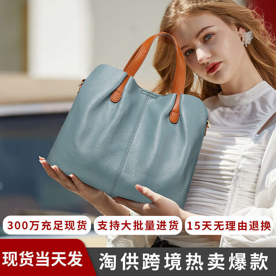 Luxury Shoulder Bags Top Layer Cowhide Mother Daughter Tote Bag Color Block Women S Genuine Leather High End Large Capacity Crossbody Handbag SENYY