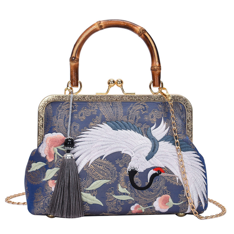 Luxurious Handbag 2026 New Embroidered Jacquard Handbag - Qipao Bag - Antique Handcrafted Chinese Style Bamboo Single Shoulder Crossbody Bag