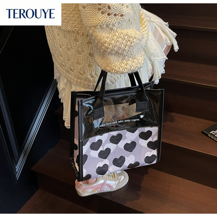 TEROUYE autumn and winter new Korean color block niche design simple style bag heart pattern fashionable women's handbag