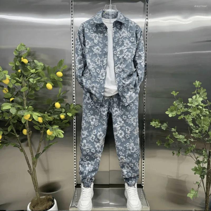 Men's Tracksuits Autumn Casual Embossed Printed Shirt Set Fashionable Coat And Trousers Two-piece Couple's Complete 2 Pieces