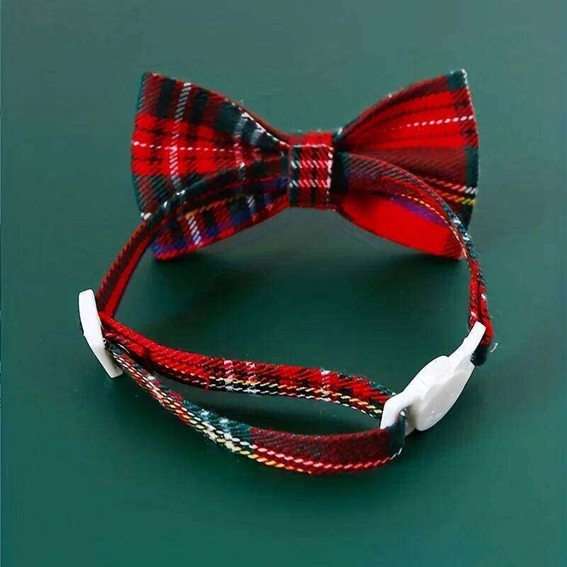 Tie 1pc-Adjustable Plaid Bow Pet Collar With Bell - & Durable Nylon, Fashionable Accessory For Cats & Small Dogs pet supplies - Nylon, &