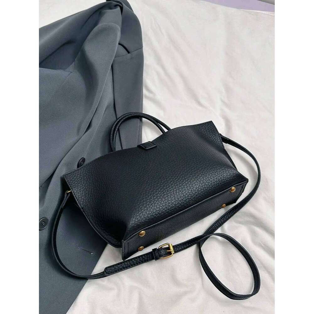 Black Lychee Pattern Handbag Crossbody Single Shoulder Mother-Daughter Bag Set Fashionable Women's Accessory