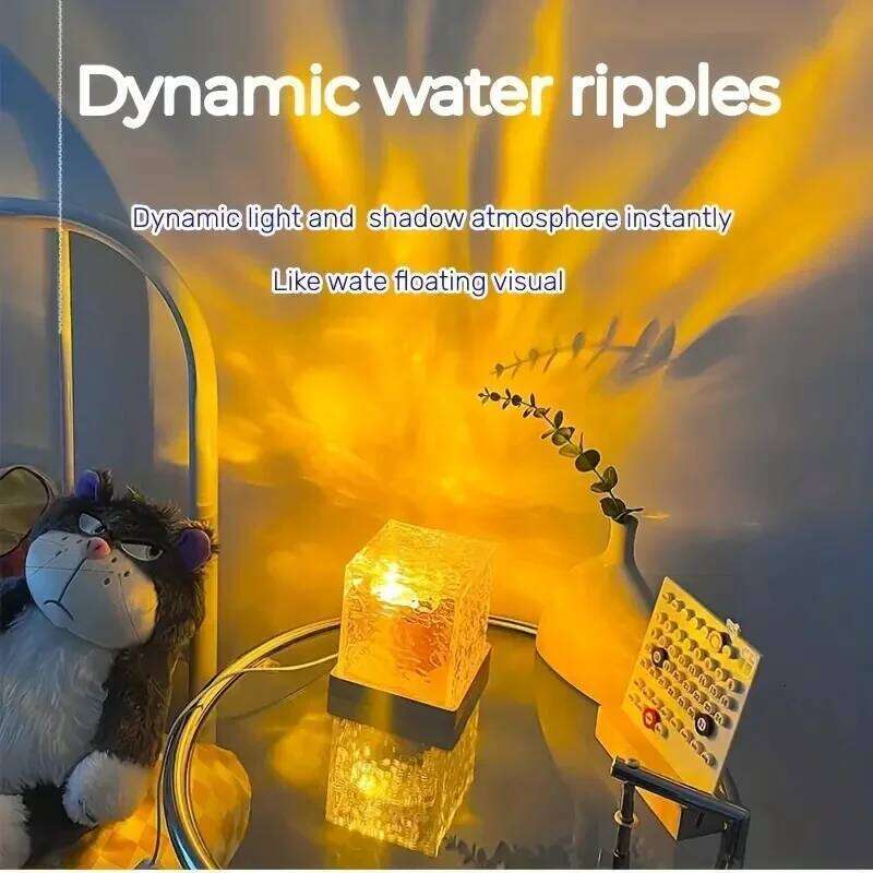 Dynamic Water Ripple Projector Night 3/16 Colors Flame Crystal Lamp for Living Room Study Bedroom Rotating Light Z260127