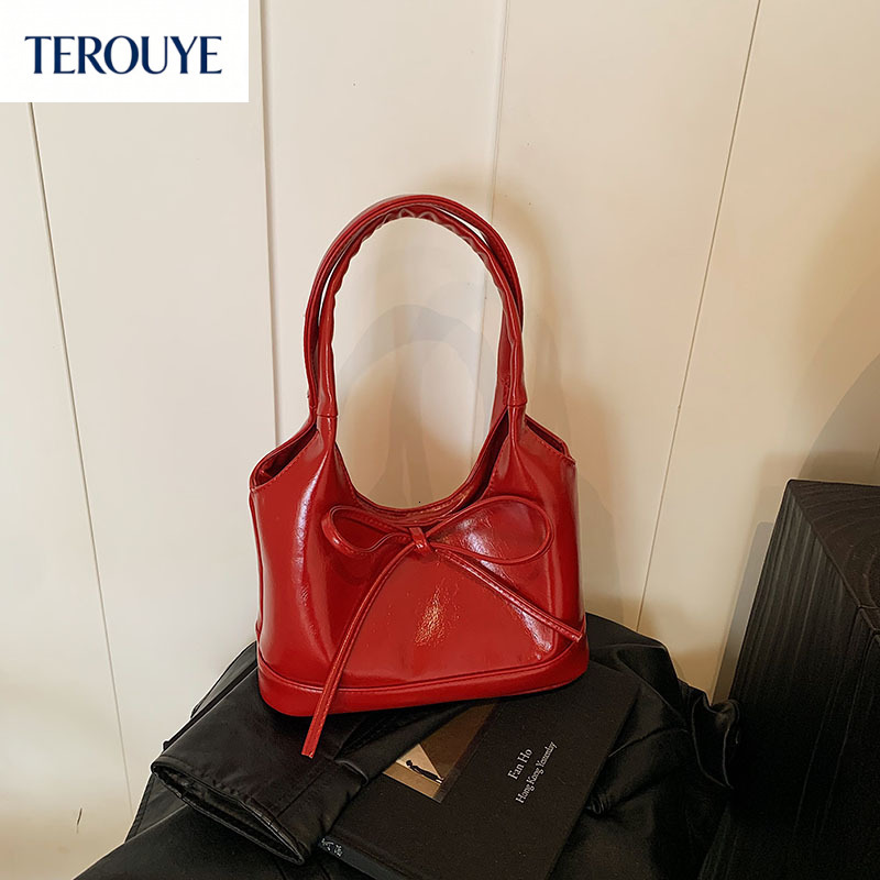TEROUYE autumn and winter new Korean bag style niche design bow elegant retro fashion handbag women's shoulder bag