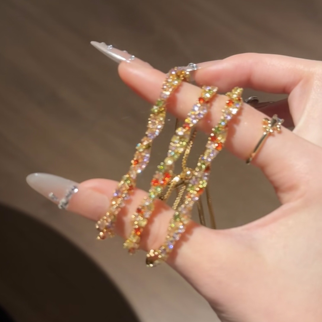 Colorful Zircon Inlaid Pull-out Bracelet Fashion Versatile Light Luxury Style Elegant Temperament Design Sense Women's Jewelry - view 3