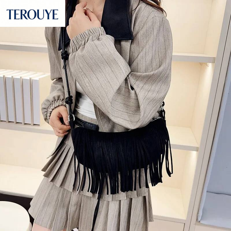 TEROUYE Korean retro style suede armpit bag autumn and winter new collection tassel elegant luxury bag trend versatile women's shoulder bag fashi