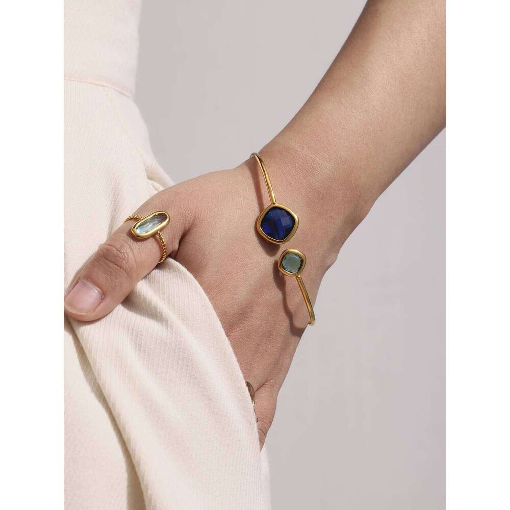 Ferris Wheel Unique Stainless Steel Bracelet for Women Luxury Square Czech Glass Gold Plated Cuff Open Bangle Charm Jewelry XJ260127