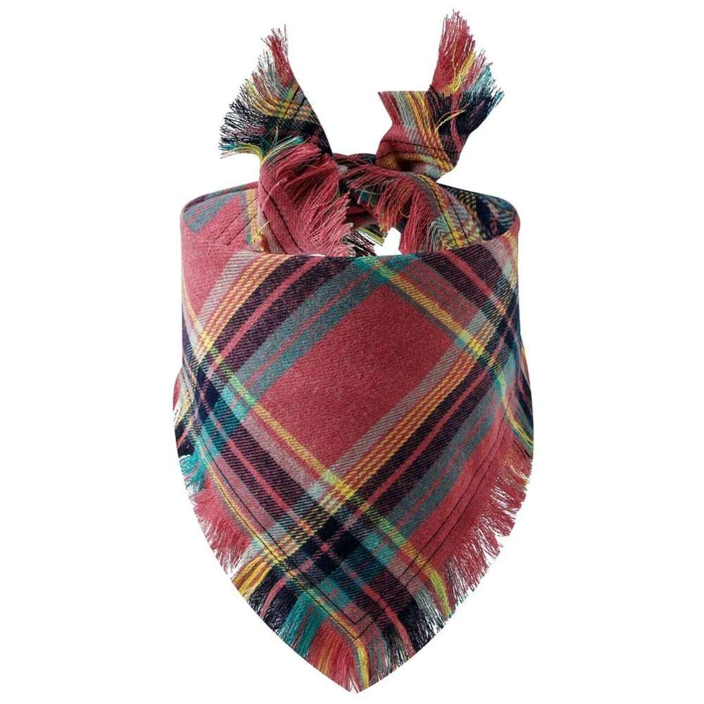 Trendy Pet Bandana with Tassels Edges Classic Plaid Scarf Funny Dog Apparel Accessories Christmas Party Dress-Up Photo Prop