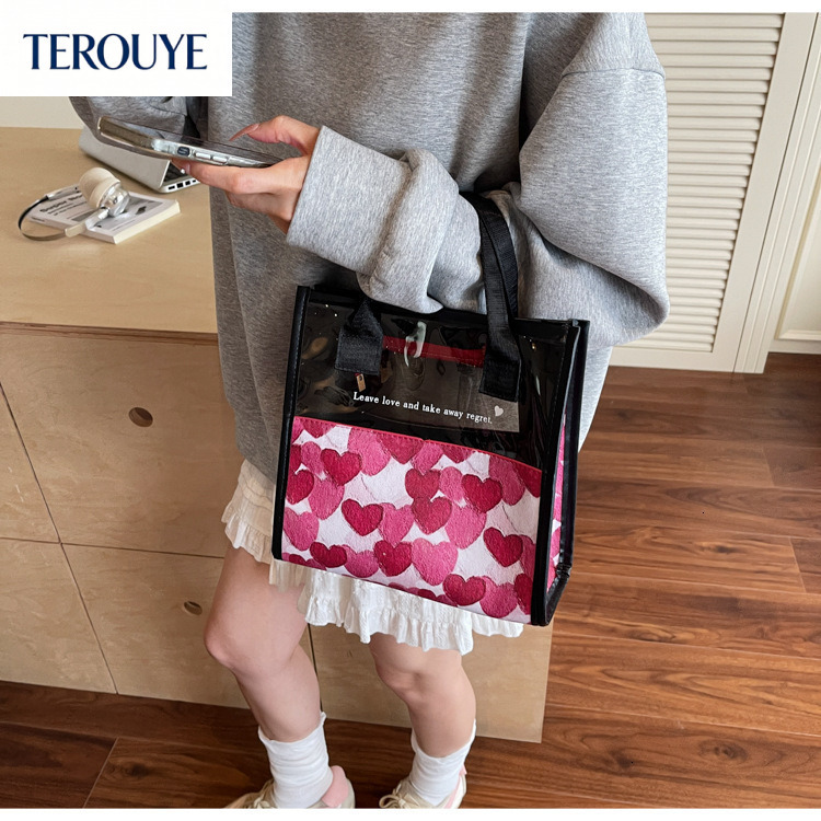 TEROUYE autumn and winter new Korean color block niche design simple style bag heart pattern fashionable women's handbag