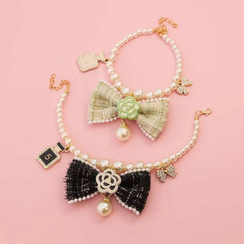 Pet Spring/Summer Pearl Necklace Cat/Dog Collar Bow Flower Autumn/Winter Water Diamond Decoration Dog Accessories