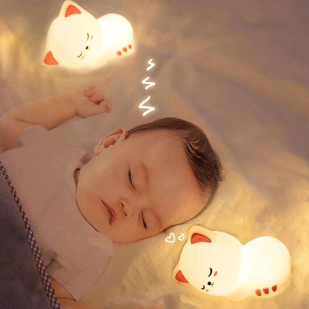7 Colors Timer Kid Night Light Silicone Nightlight Baby Nursery Rechargeable Cute Cat Lamp For Birthday Gift Kawaii Kitten Decor Z260127