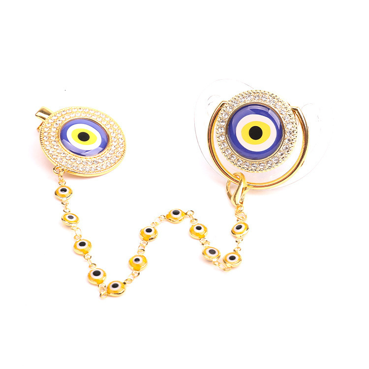 White Pacifiers Evil Eye With Chain Clip born Silicone Pacifier Gold Bling Infant Nipple BPA Free Baby Chupetero 251107