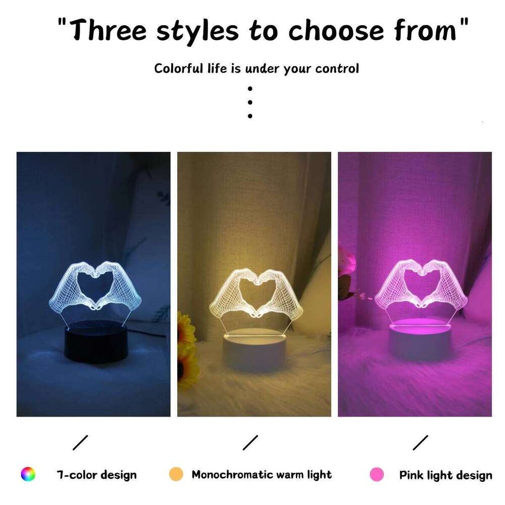 3D Two Hand Heart Night Home Desktop Christmas Decoration Fancy Lighting LED Room Birthday Gift Light Z260127
