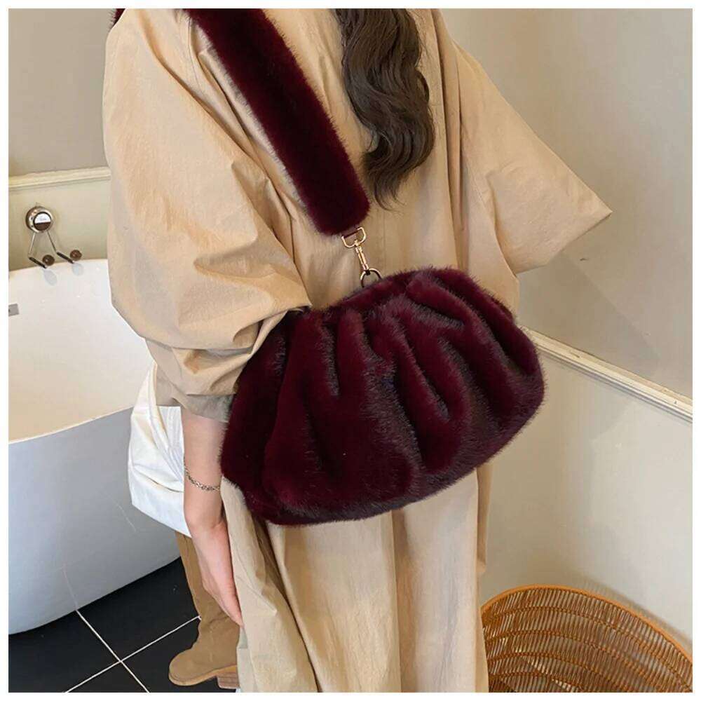 New Autumn Winter Imitation Mink Fur Pleated Cloud High-end Shoulder Crossbody Bag For Women Fashion Trend Plush Handbag