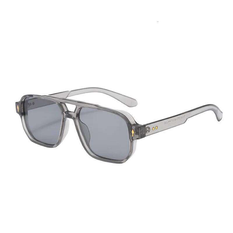 New Vintage Double Bridges Men Square Sunglasses Fashion Clear Ocean Lens Eyewear Women Trending Rivets Sun Glasses Z260127