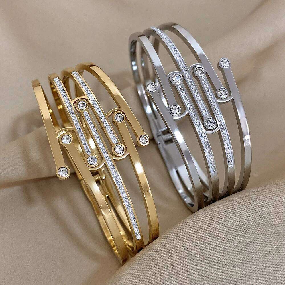 Greatera Inlaid Cubic Zirconia Intersect Stainless Steel Bangles Bracelets for Women Chunky Gold Plated Waterproof Jewelry 2023 XJ260127