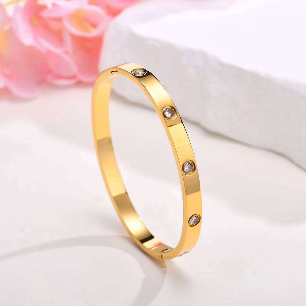 Luxury Stainless Steel Bracelet for Women, Gold Plated Cubic Zircon Bangle Bracelet, High Quality Waterproof Jewelry Gift XJ260127