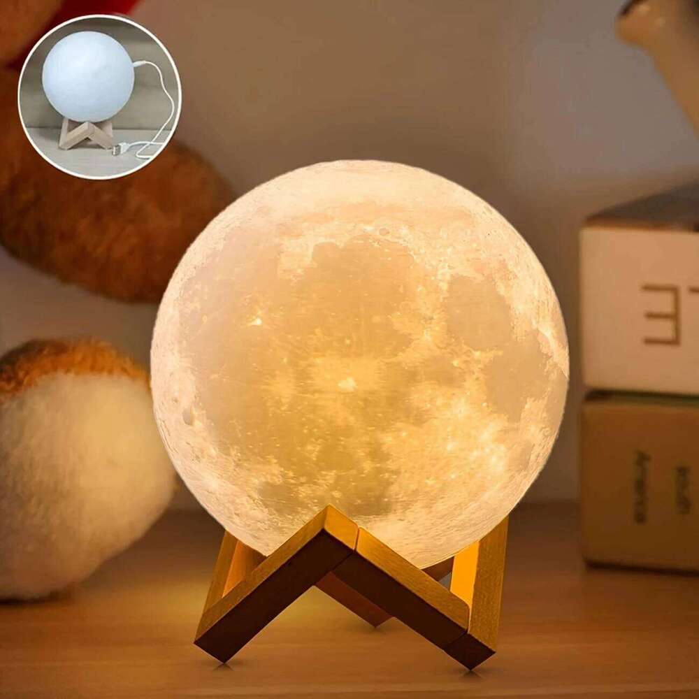 16 Colors 3D Printed Moon Lamp USB Plug LED Night with Wooden Stand Remote Control Adjustable Brightness Table Light Z260127