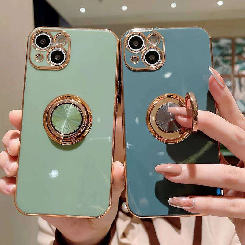 Luxury Plating Finger Ring Holder 17 Air 13 14 Pro Max 16 15 12 Soft Phone Cover For iPhone 11 Case 26H0127