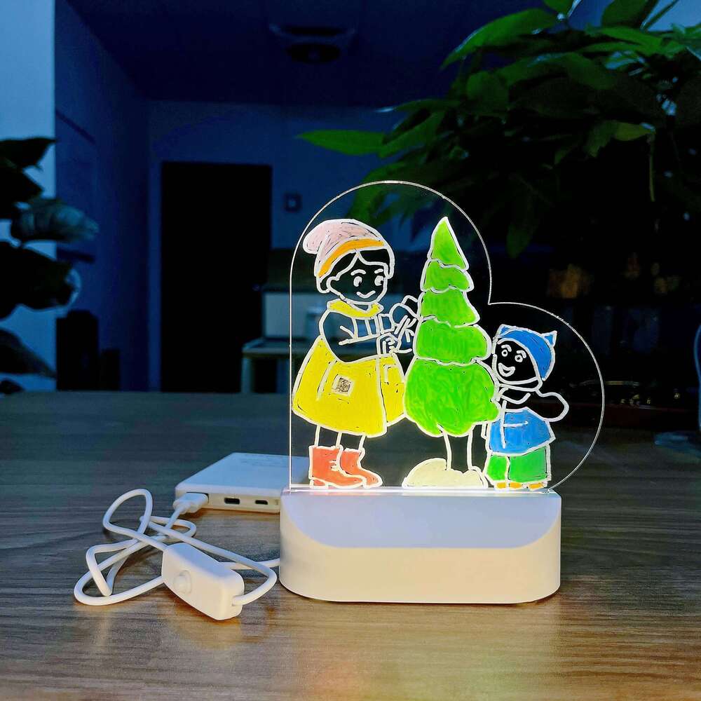 LED Lights Acrylic Message Erasable USB Drawing Board Bedroom Night Light Birthday Gift Z260127