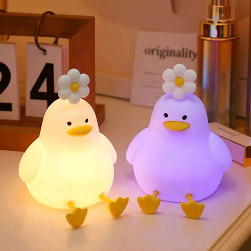 Cute Duck Led Night Light Squishy Silicone Bedside Table Rechargeable Touch Lamp Bedroom Decor Novelty Gifts Z260127