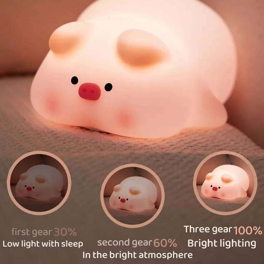 Piggy Bunny Night Light Led Table Lamp for Baby Nursery Room Decor Bedroom Bedside Rechargeable Dimmable Silicone Nightlight Z260127